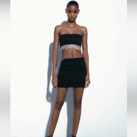 Zara Women Black Limitless Contour Collection Seamless Jewel Mini Skirt Sz M-L - Picture 3 of 9